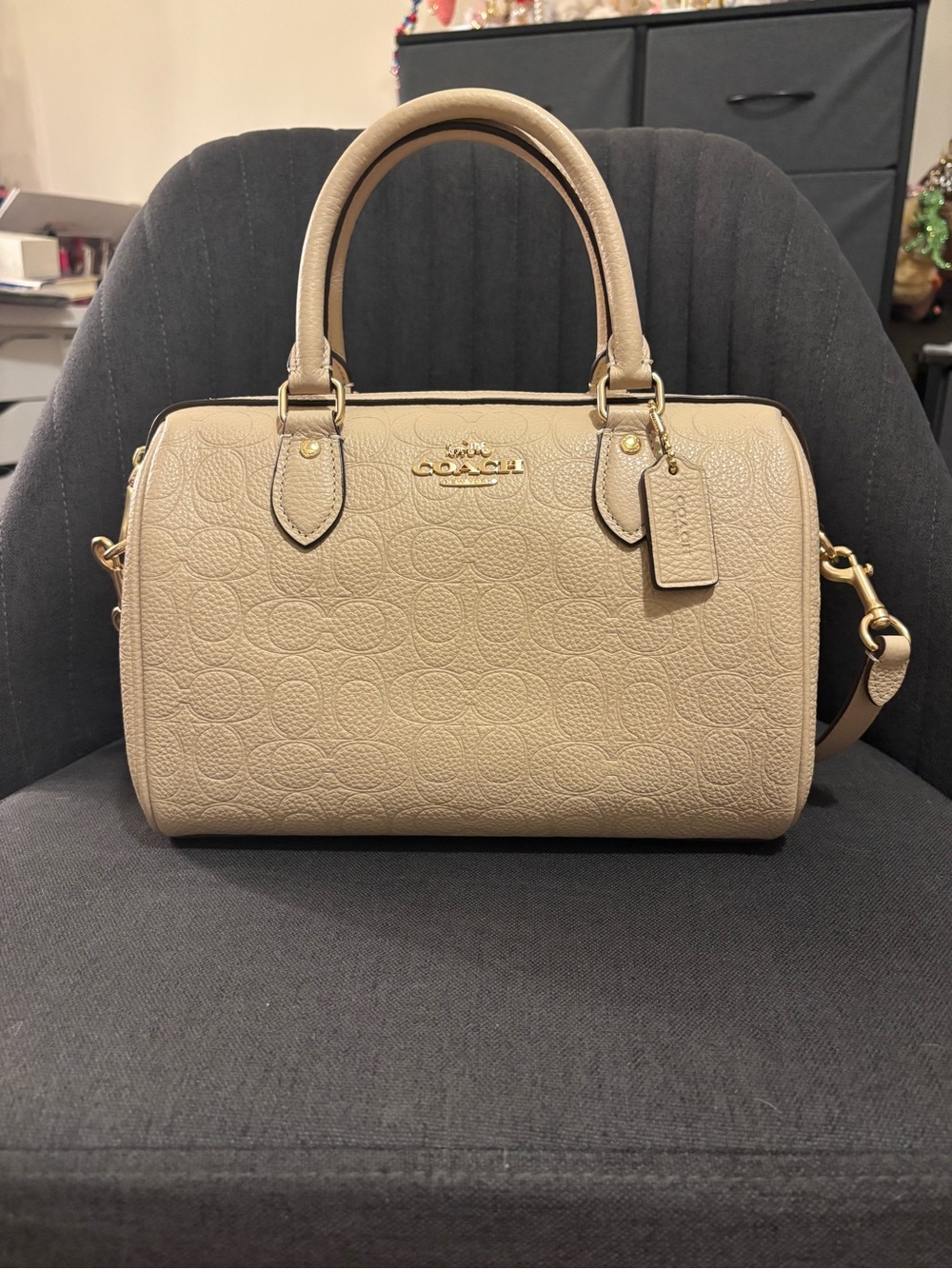 Coach Rowan Satchel in Oat (Medium Size)